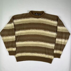Vintage Structure Gradient Knit Sweater Brown Beige Rolled Collar Large